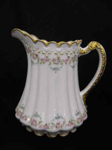 Appraisal: Haviland Limoges Porcelain Pitcher floral garland gold trim '' excellent