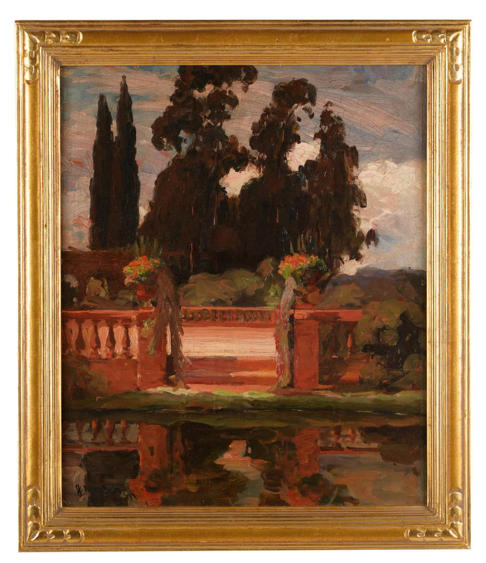 Appraisal: JEAN MANNHEIM - Lily Pond Terrace oil on canvas signed