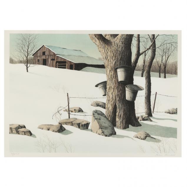 Appraisal: HELEN RUNDELL AMERICAN B SUGARING OFF Lithograph in colors pencil