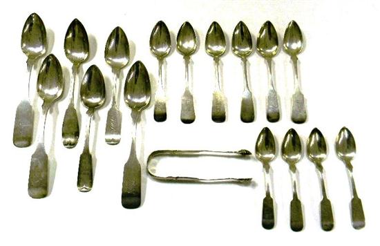 Appraisal: COIN SILVER seventeen pieces of assorted flatware sugar tongs with