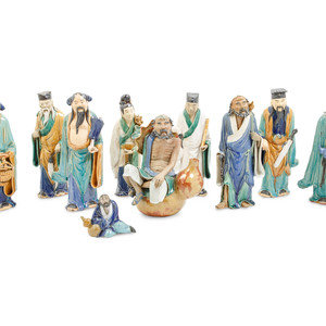 Appraisal: Ten Chinese Polychrome Glazed Pottery Figures comprising eight immortal figures