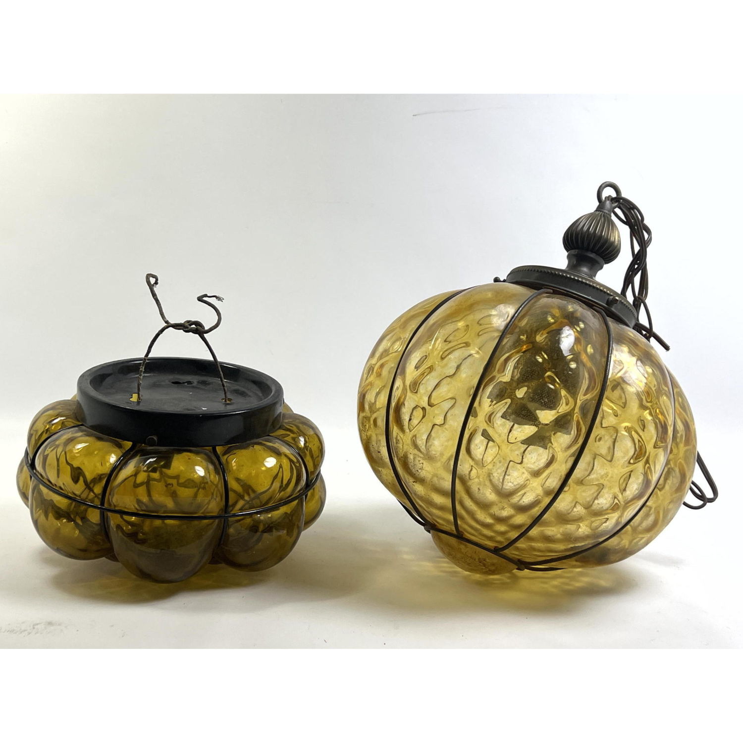 Appraisal: Pair Italian Blown Glass Lamps with Iron Frames Ceiling and