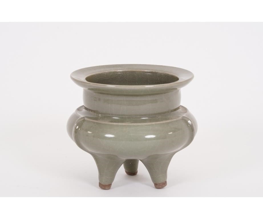 Appraisal: Chinese green celadon peg foot planter h x dia Condition