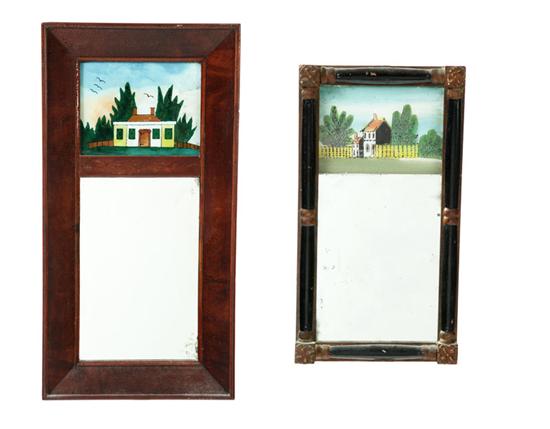 Appraisal: TWO MIRRORS American mid th century Two-part with reverse glass