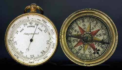 Appraisal: A compensated pocket barometer with ins silvered dial and compass