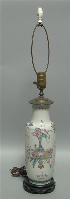 Appraisal: CHINESE VASE FITTED AS A LAMP having pink and green