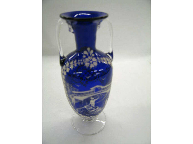 Appraisal: Italian Enameled Art Glass Vase gondola scene on rich cobalt