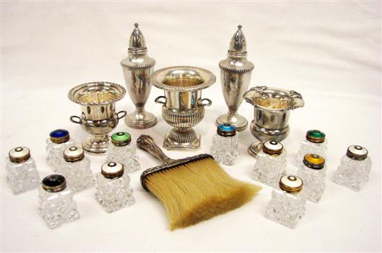 Appraisal: Twelve cut glass salts with sterling and enamelled lids ''