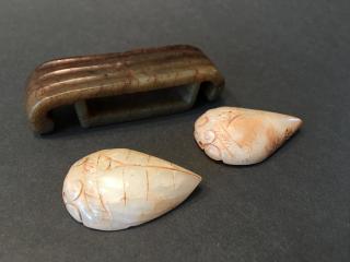 Appraisal: ANCIENT Chinese Jade Crickets and Jade Rest ANCIENT Chinese Jade