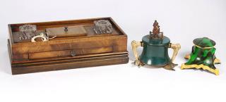 Appraisal: lot of Group of associated inkwells comprising a mahogany example