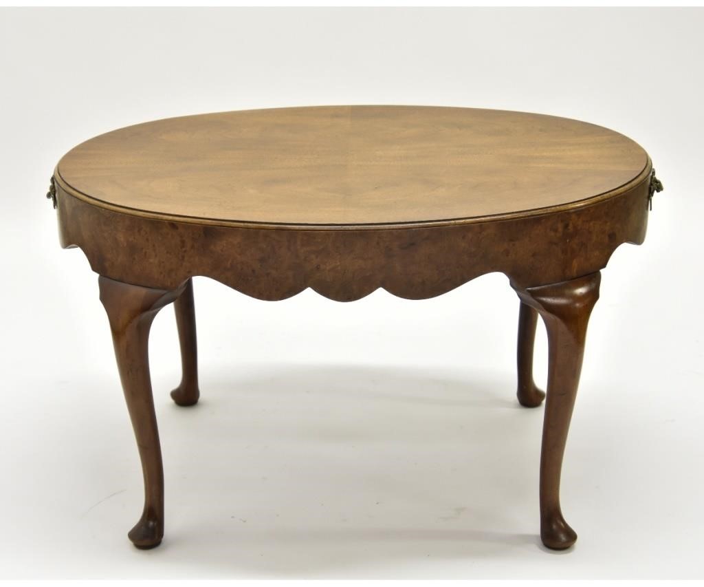 Appraisal: Baker Furniture Co Queen Anne style oval mahogany burl wood