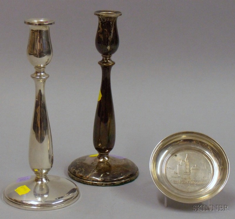 Appraisal: Pair of Sterling Cartier Weighted Candlesticks and Small Tiffany Sterling