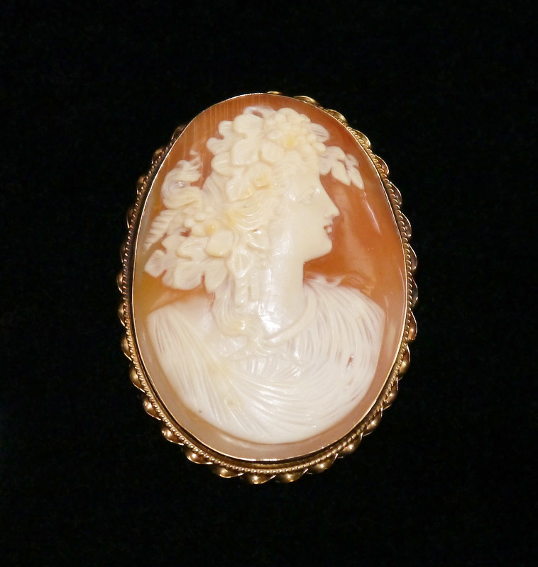 Appraisal: K GOLD FRAMED CAMEO PENDANT BROOCH Shell carved portrait cameo