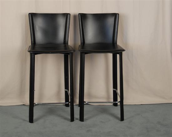 Appraisal: A Pair of Metal Frame Side Chairs black leather backrests