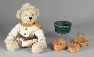 Appraisal: Roosevelt Teddy bear four baskets two rectangular miniature oak split