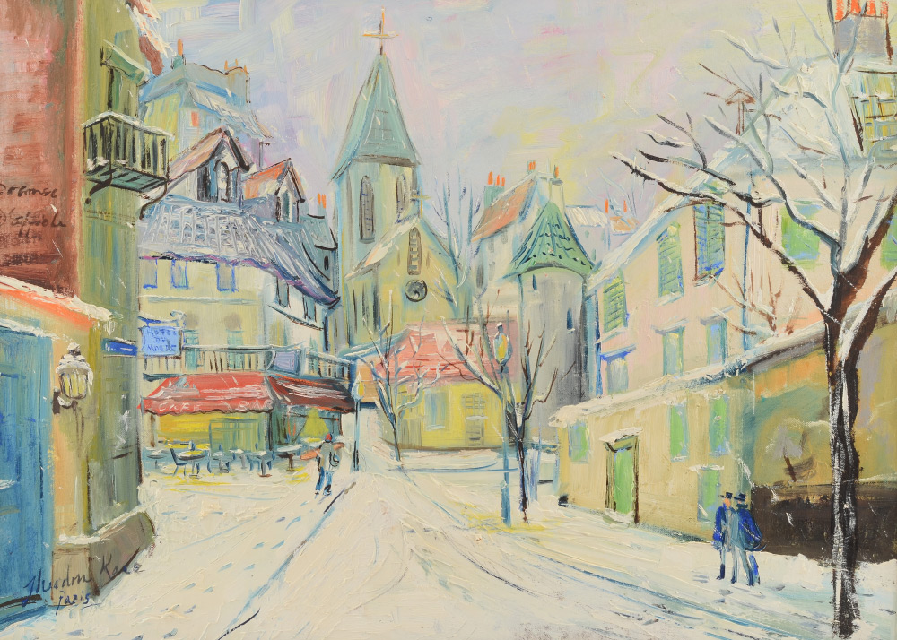 Appraisal: KANE Theodora American - Paris Winter Street Scene Oil Canvasboard