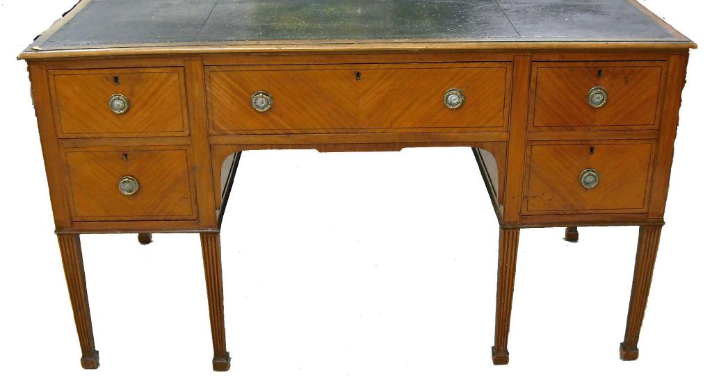 Appraisal: Edwardian satinwood writing desk the leather inset top over five