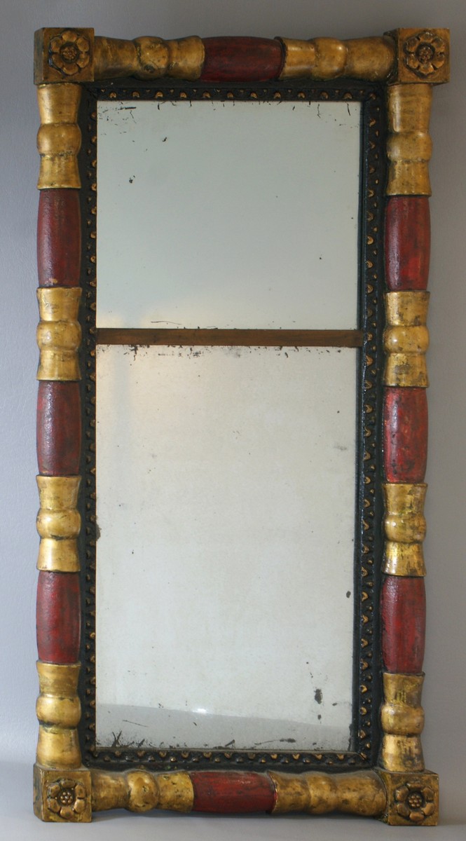 Appraisal: Empire mirror painted in shades of red and gold overall