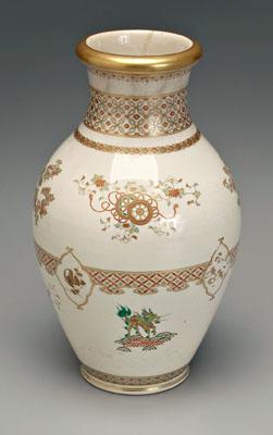 Appraisal: Satsuma vase spoked wheels with tasseled cords cartouches with ceremonial