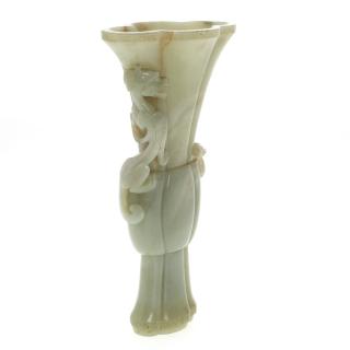 Appraisal: Chinese celadon jade Gu vase Chinese celadon jade Gu vase