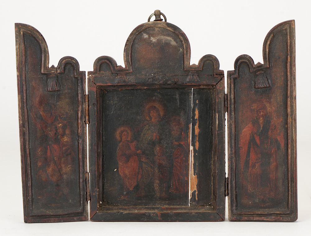 Appraisal: Greek or Russian Triptych Icon Greek or Russian Triptych Depicting