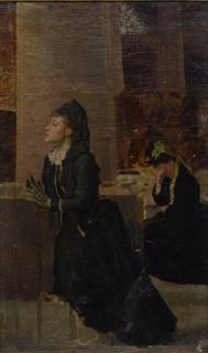 Appraisal: American School th Century oil on canvas Women at Prayer