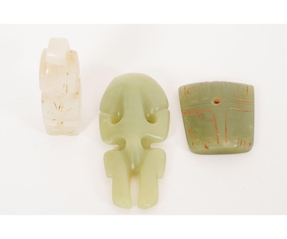 Appraisal: Jade carved figure together with two pendants White jade h