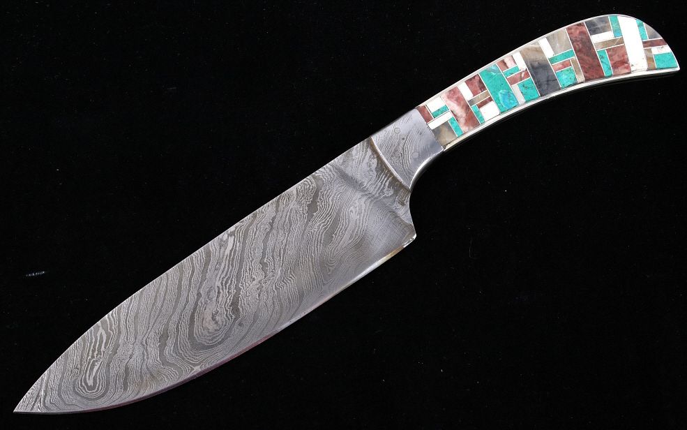 Appraisal: Navajo Wilson Dawes Multi-Stone Damascus Knife This lot features an