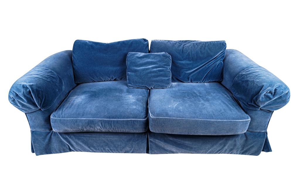 Appraisal: BAKER BLUE MOHAIR UPHOLSTERED SOFA inches wide inches high Condition