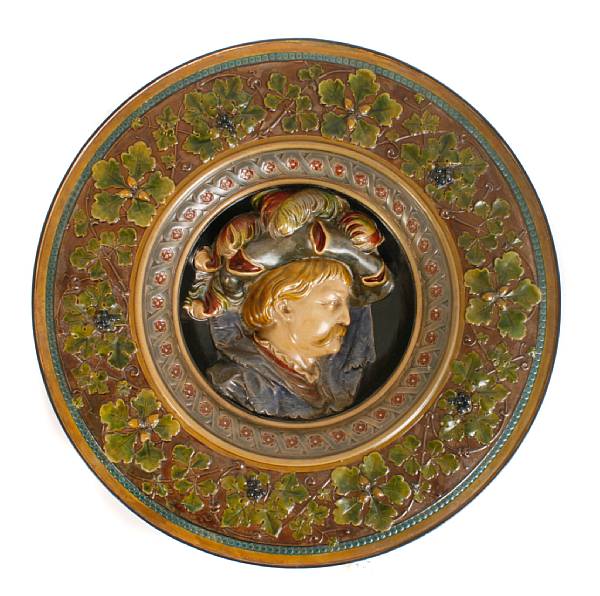 Appraisal: A German glazed earthenware plaque R Bichweiler Hamburg with impressed