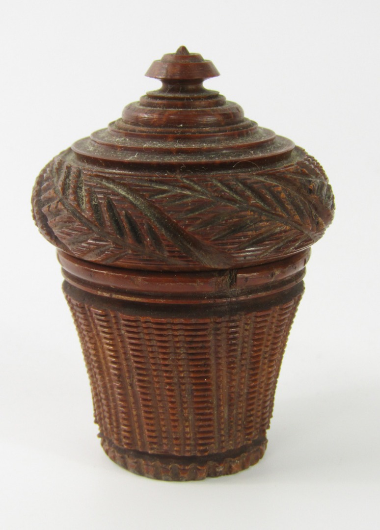 Appraisal: An early thC coquilla nut nutmeg grater of basket form