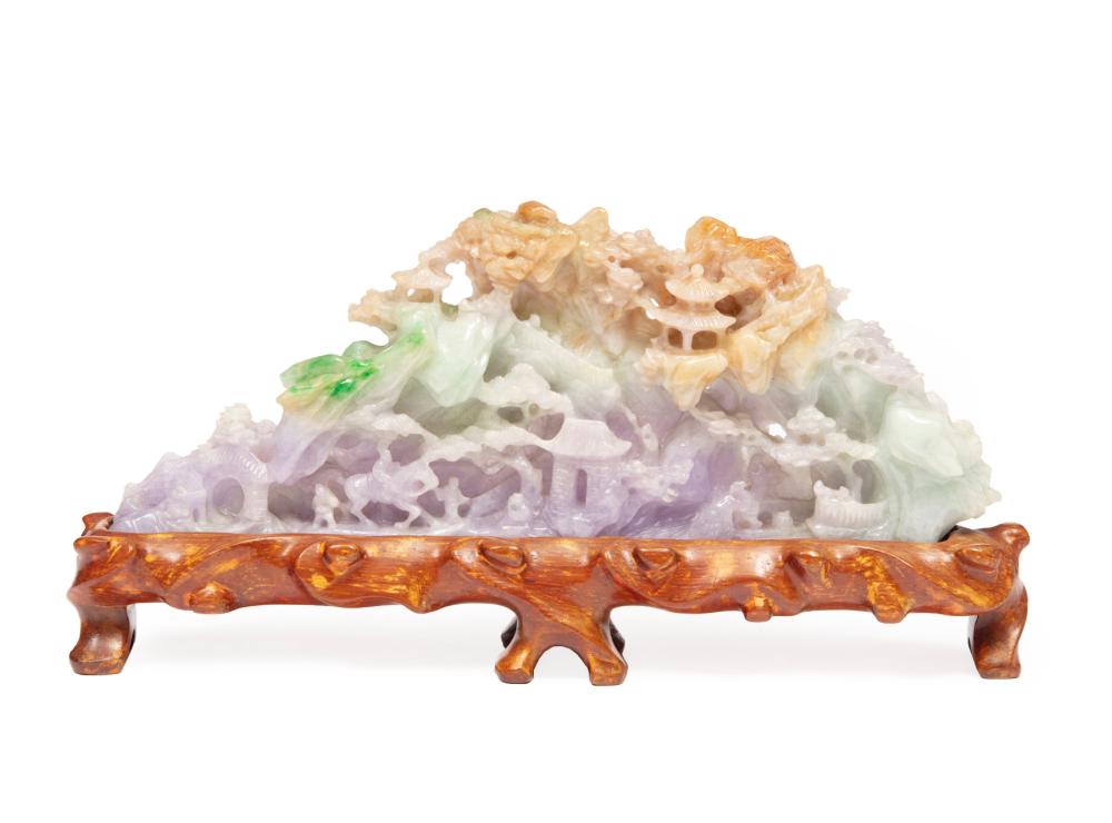 Appraisal: Chinese Jadeite Scene carved as a mountainous village with figures