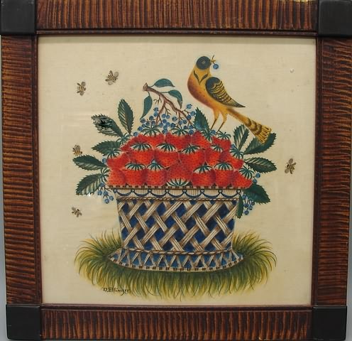 Appraisal: Featuring basket of strawberries with bird and bees h x