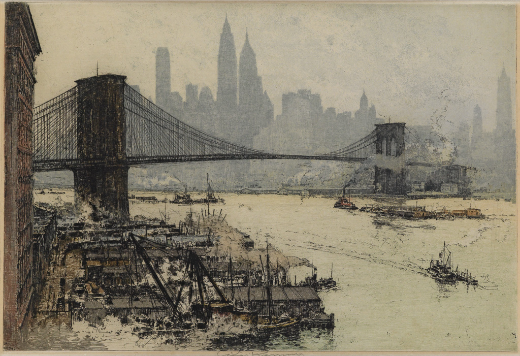 Appraisal: LUIGI KASIMIR New York Brooklyn Bridge Color etching and aquatint