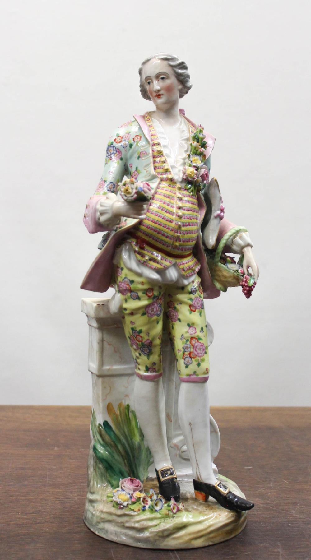 Appraisal: LARGE MEISSEN STYLE PORCELAIN STATUE depicting a standing gentleman with