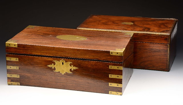 Appraisal: A VICTORIAN AND MAHOGANY AND BRASS BOUND WRITING BOX with