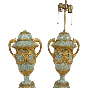 Appraisal: A Pair of Louis XV Style Bronze Mounted Marble Urn-Form