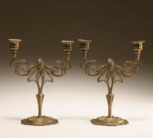 Appraisal: A pair of Art Nouveau candelabra the figural stem issues