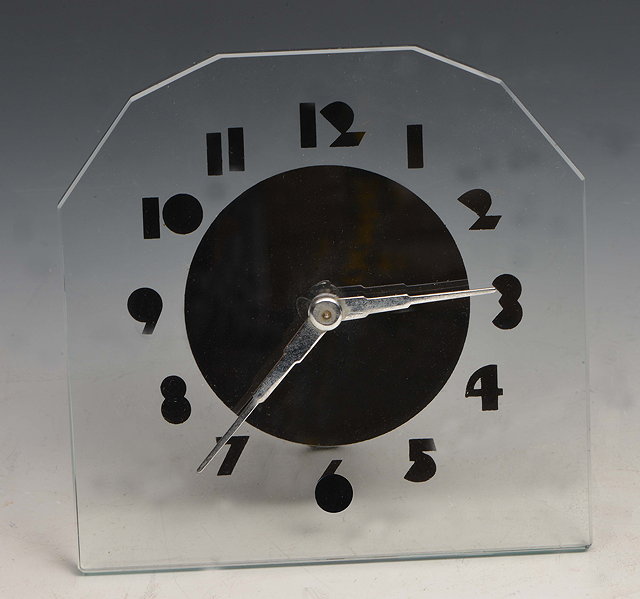 Appraisal: An Art Deco glass desktop clock cm high