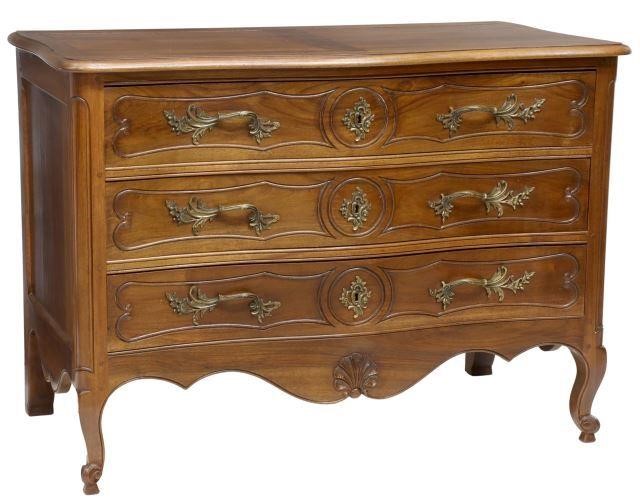 Appraisal: French Provincial Louis XV style walnut commode th c serpentine-front