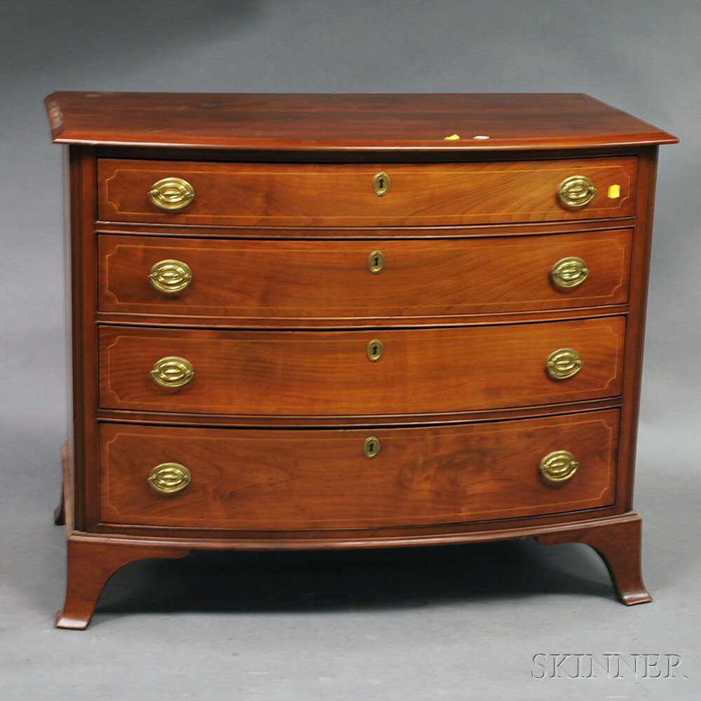 Appraisal: Federal Inlaid Cherry Bowfront Chest of Drawers New England c