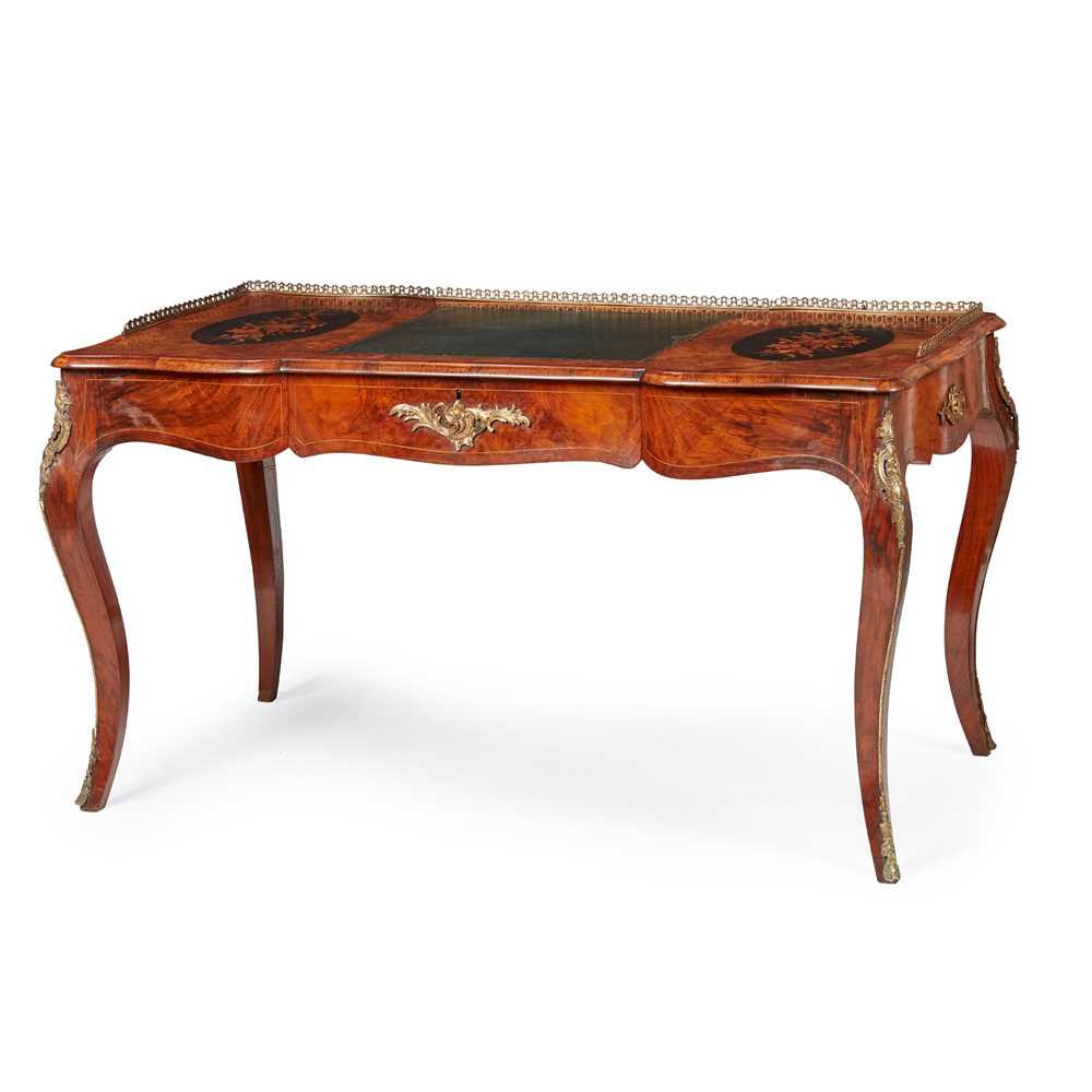 Appraisal: EARLY VICTORIAN WALNUT KINGWOOD AND MARQUETRY SERPENTINE DESK MID TH