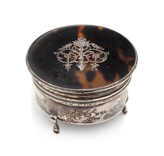 Appraisal: An Engish Tortoise Shell Mounted Silver Snuff Box Maker's Mark