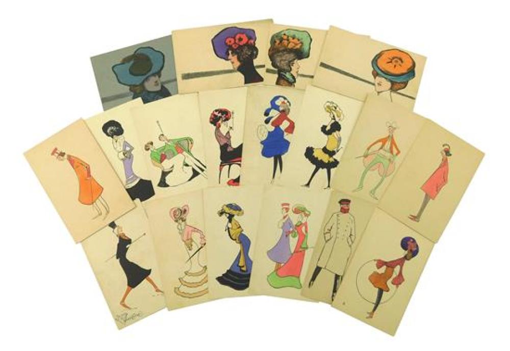 Appraisal: EPHEMERA Eighteen early Art Deco era postcards including fourteen K