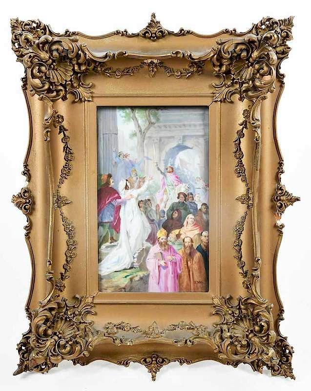 Appraisal: Framed Hand Painted Porcelain Plaque Continental th th century possibly