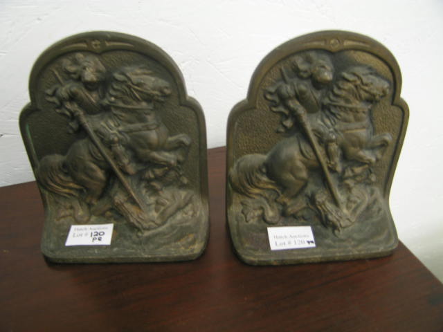 Appraisal: Pair of Bronzed Art Deco Bookends St George slaying the