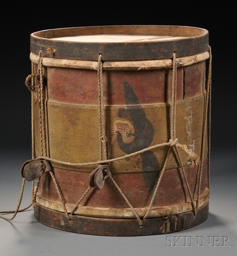 Appraisal: Painted Drum with Patriotic Decoration America late th century red