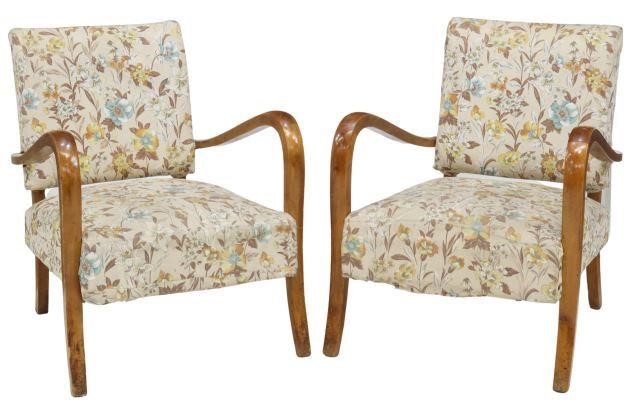 Appraisal: pair Italian mid-century modern armchairs c s having fruitwood frame