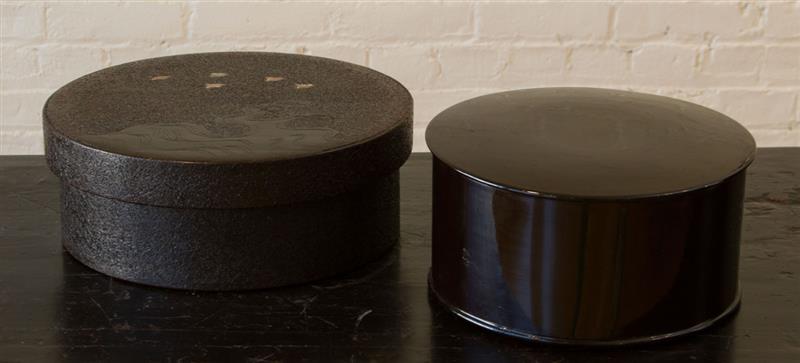 Appraisal: TWO CIRCULAR JAPANESE BLACK LACQUER BOXES AND COVERS The first