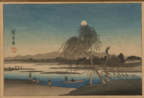 Appraisal: Three Japanese woodblock prints Hiroshige one winter scene one harbor